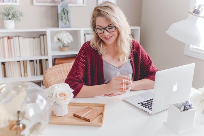 woman working at desk for home business